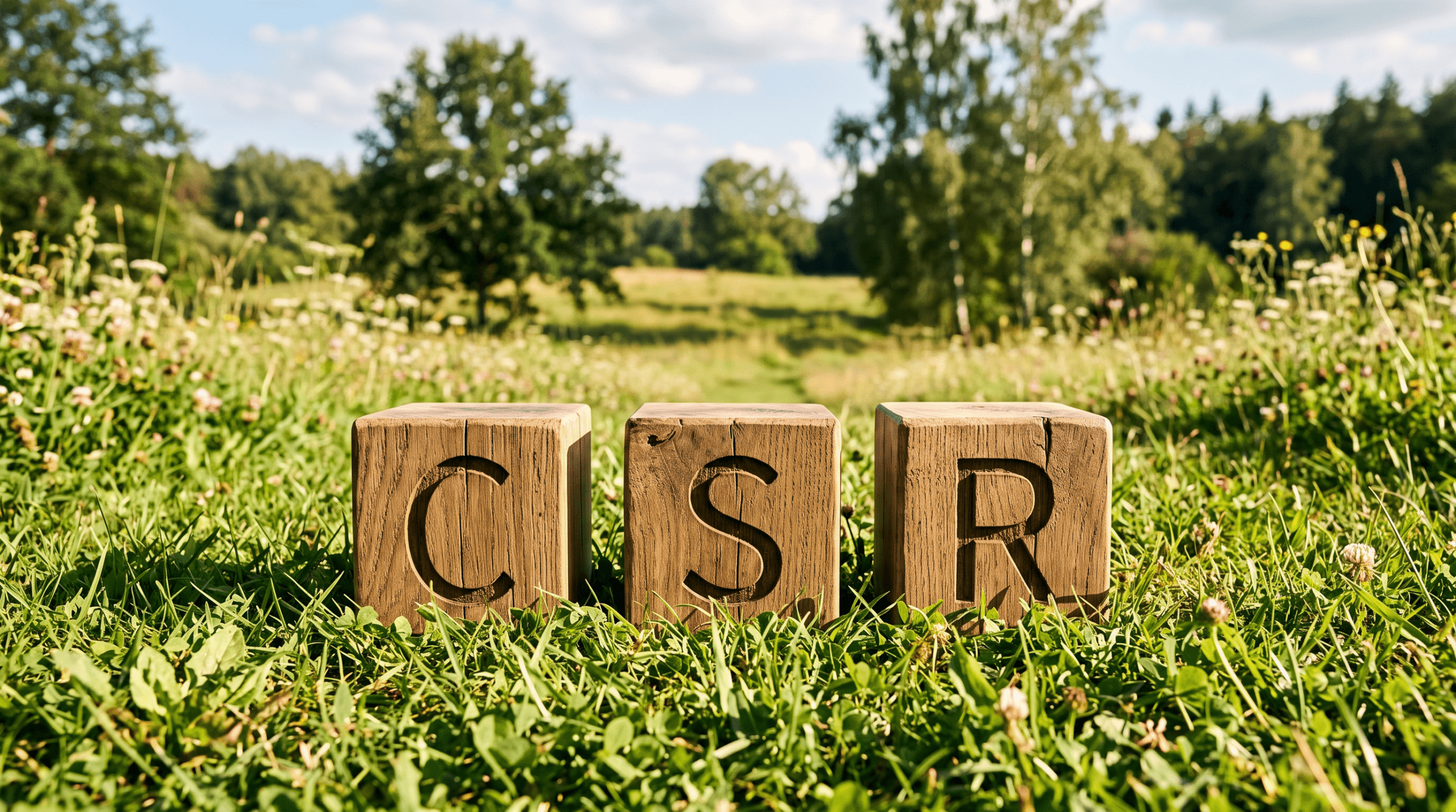 Drewniane klocki CSR na trawie w przyrodzie