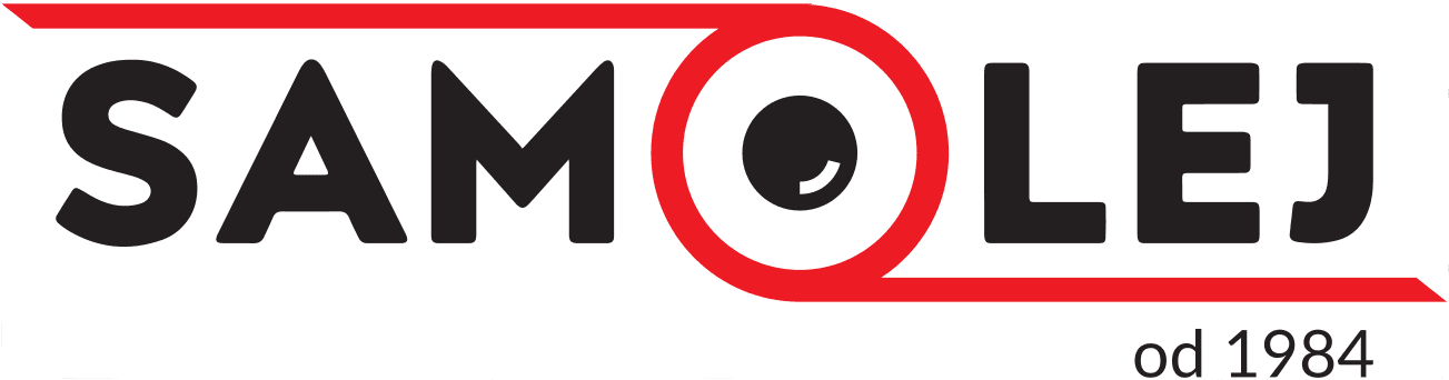 Logo SAMOLED od 1984 czarne litery czerwone logo