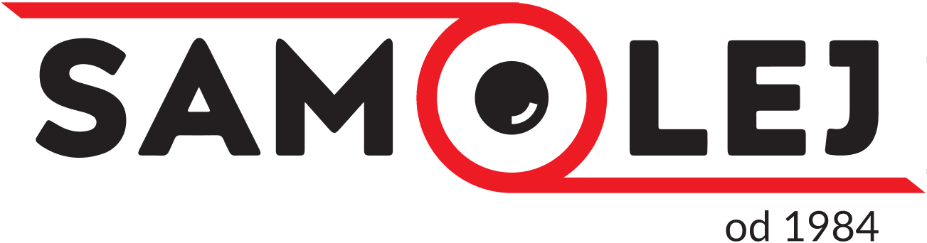 Logo SAMOLED od 1984 czarne litery czerwone logo